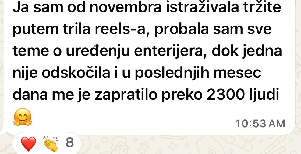 Screenshot poruke: 2300 novih pratilaca